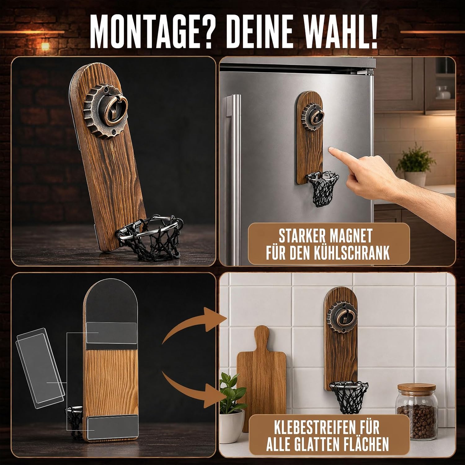 Vintage Wooden Beer Opener - Magnetic Wall with Collection Container – Bild 4