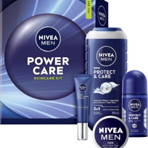 Nivea Men Power Care Gift Set, Gift for Men, Gift Box with Shower Gel (250 ml), Roll-On Deodorant (50 ml), Face Care (30 ml) and Eye Care (15 ml)