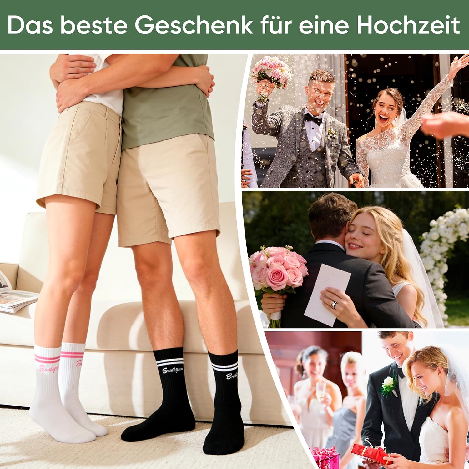 Scinzene 2 Pairs Bride & Groom Socks Set Made of Cotton – Funny Wedding Gifts for Bride and Groom & Gifts for Wedding, Gift Wedding, Wedding Gift for Bride and Groom White Black – Bild 7