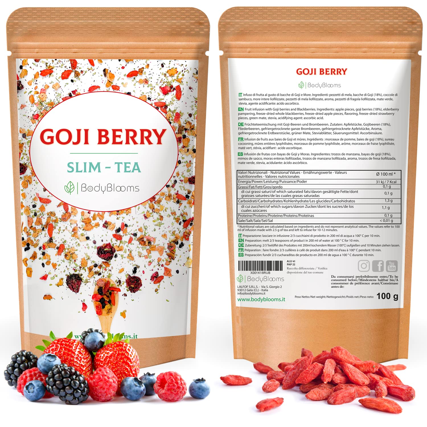 Bodyblooms For slimming tea and detoxification with green tea with blackberries and goji berries. Herbal tea/tea loose with diuretic effect, ideal tea gift. Dewatering tea/removable tea from 100 g – Bild 6