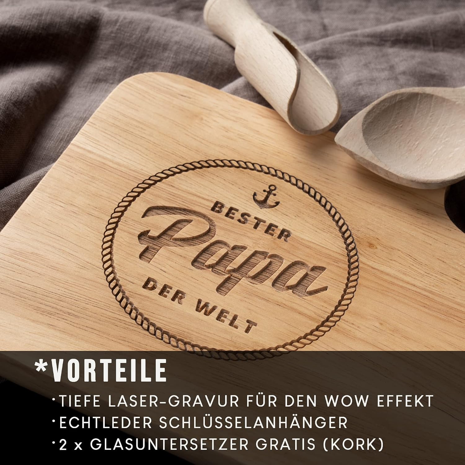 Gifts for Dad Gift | Best Dad Gifts | Birthday Gift for Dad Gift Set Breakfast Board + Keyring with Coaster – Bild 5