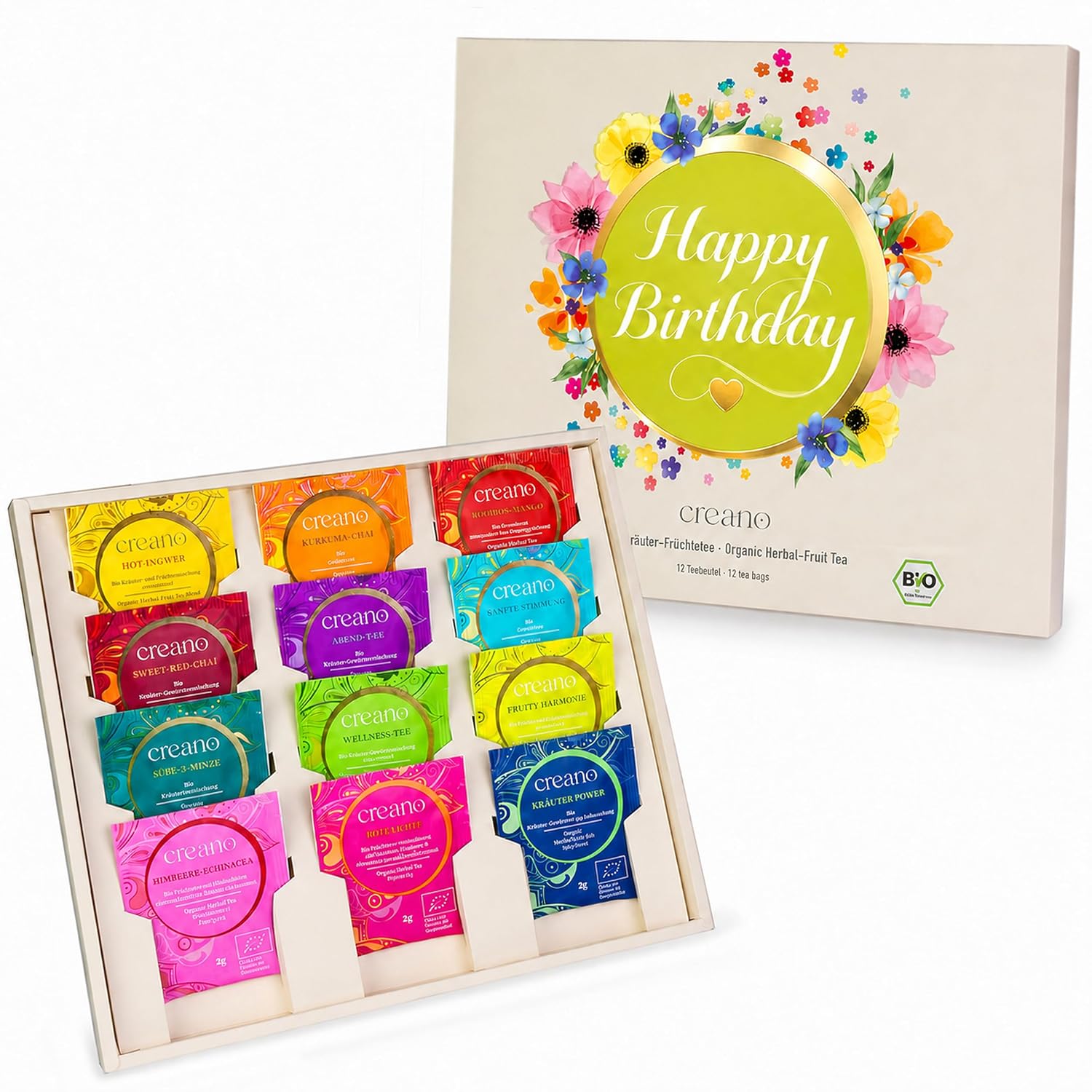 Creano Organic Herbal Tea Gift Set, Happy Birthday, 12 x Organic Tea Bags