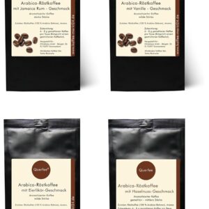 Coffee Gift Set Tasting Set – Jamaica Rum, Vanilla, Egg Liqueur, Hazelnut – 4 x Coffee with Flavour – Arabica Roasted Coffee with Aroma – Ground – 4 x 75 g (300 g)