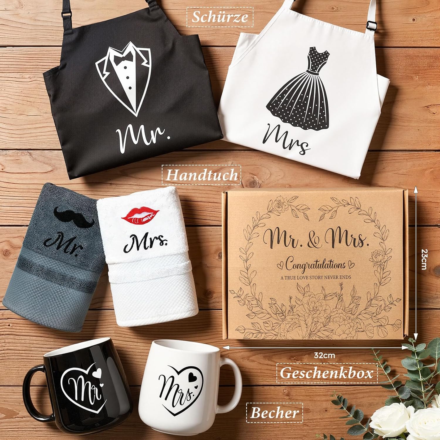 Wedding Gifts for Newlyweds, 6-Piece Mr and Mrs Gift for Bride and Groom Mugs, Apron and Towel, Engagement Gift, Couple Gifts, Anniversary Gift for Wedding, Engagements – Bild 3