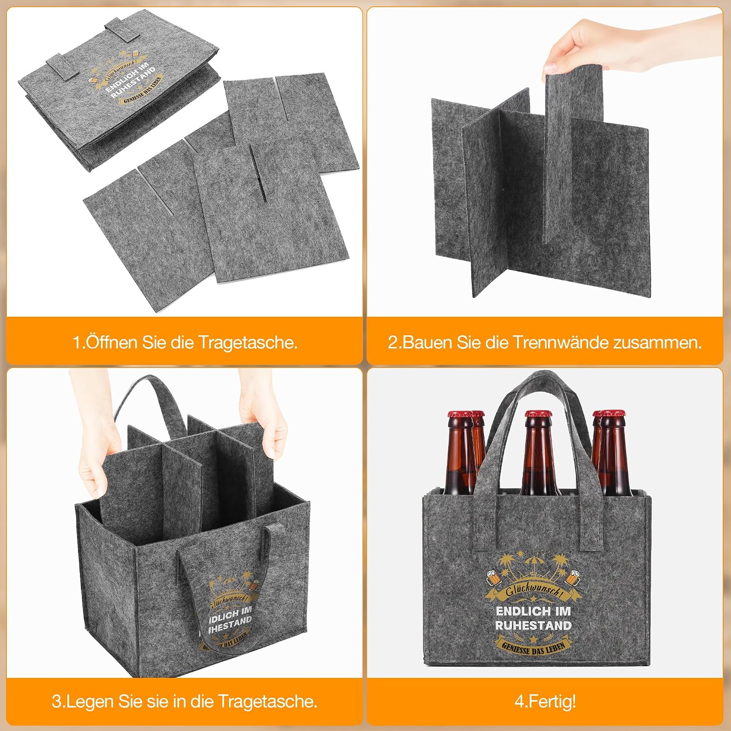 Zocipro Pensioner Gift for Men, Felt Handbag for 6 Beer Bottles – Bild 7
