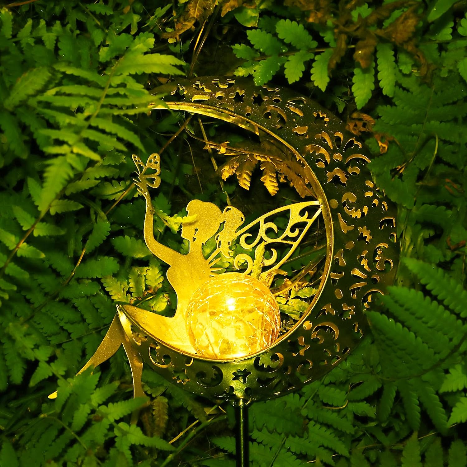 ZKLiLi Solar Lights, Outdoor Garden Decorations, Moon Fairy Solar Light, with Solar Crinkle Glass Ball, Waterproof Warm Yellow LED Light Decorations for Gifts for Mother, Grandmother and Women – Bild 7