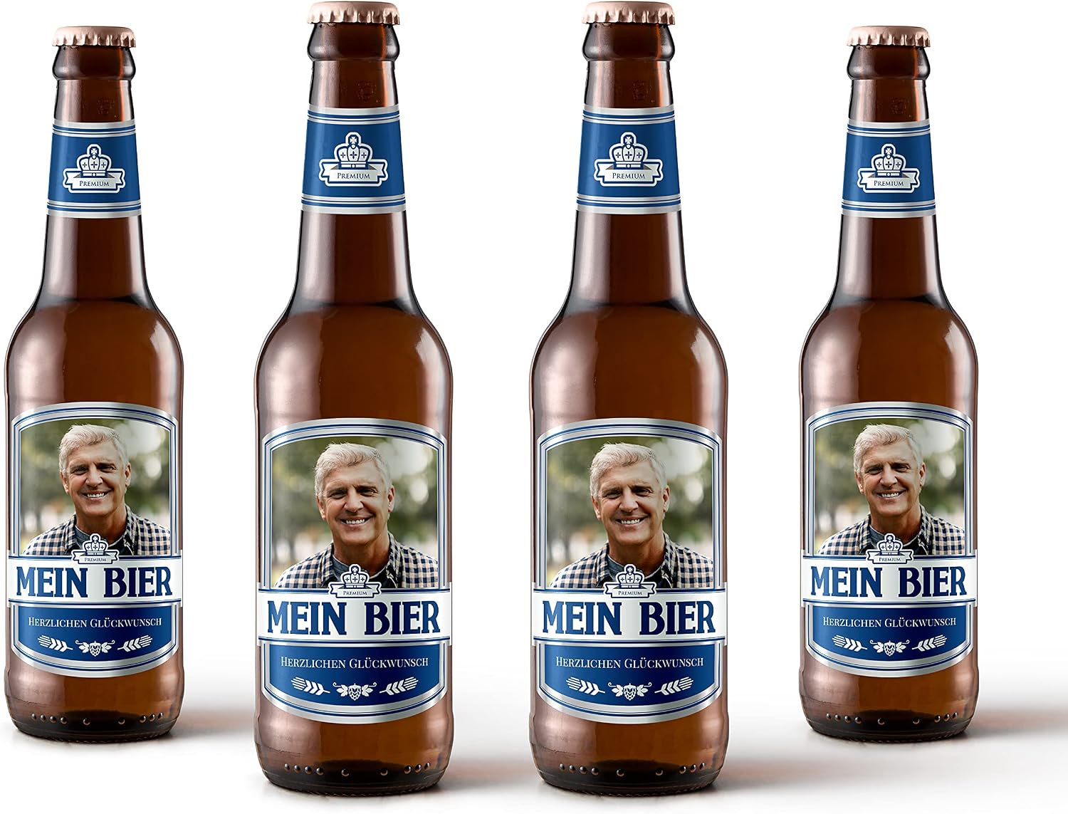 Beer Bottle Label Personalised with Photo & Text Sticker Set from 6 Pieces Motif: Max (Blue)