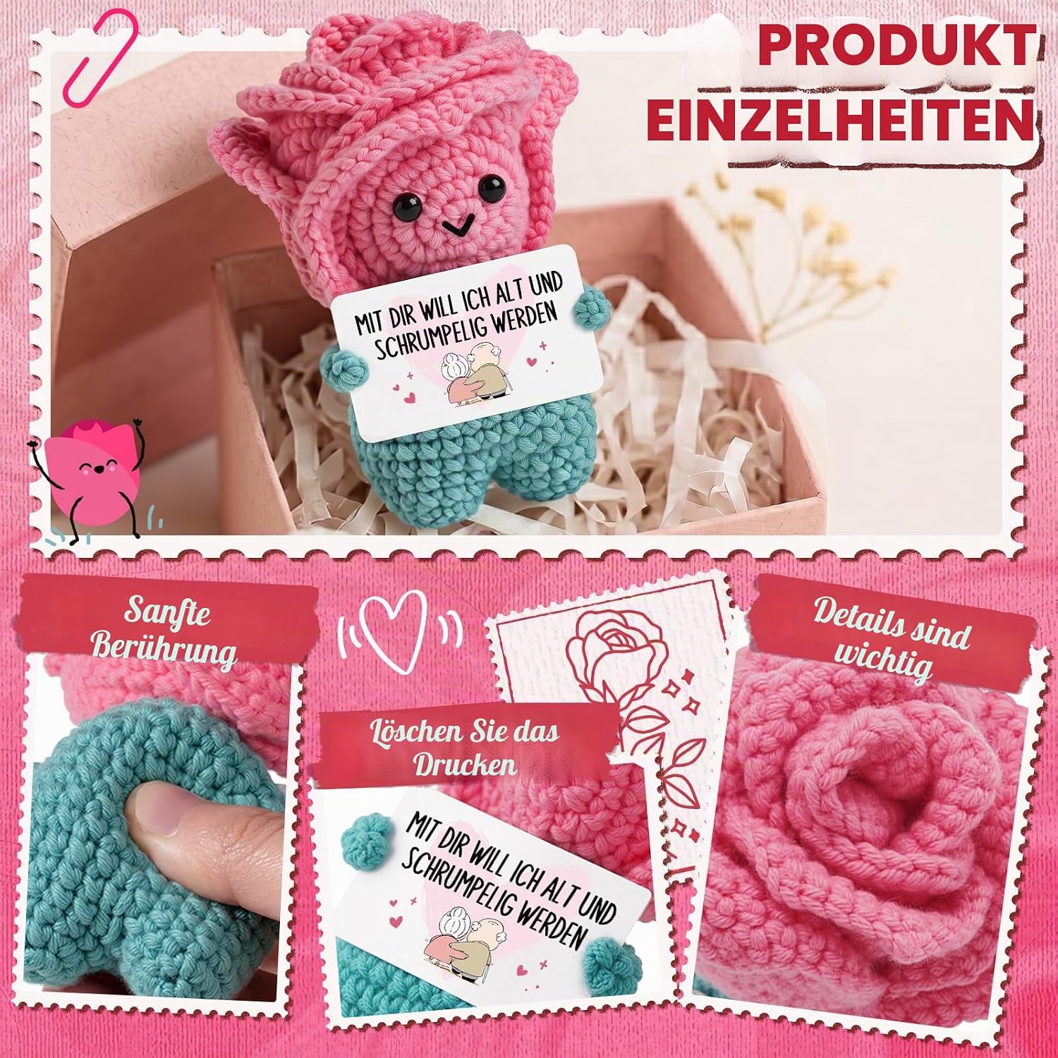 Juratar Anniversary Gift for Her - Funny Handmade Crochet Rose – Bild 4