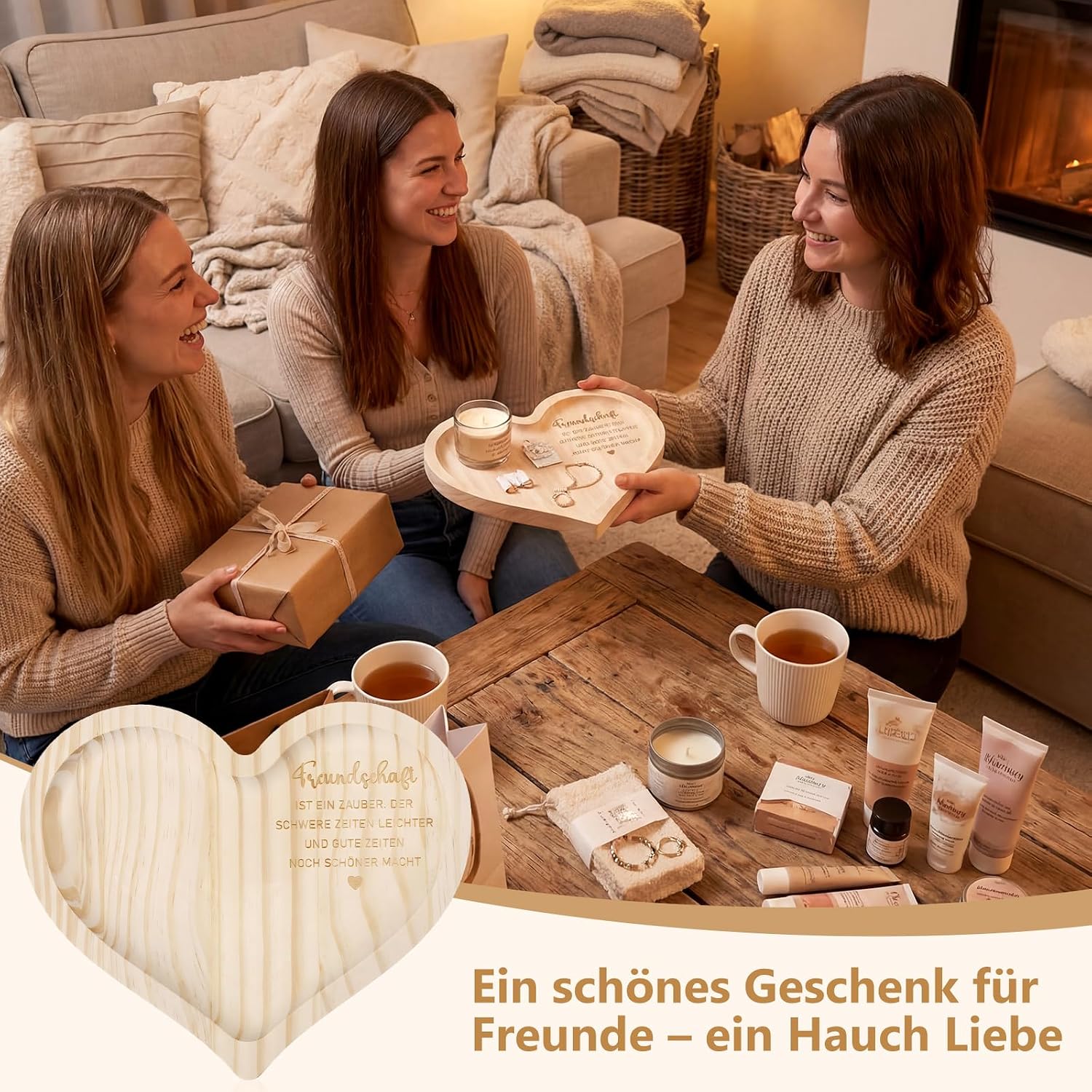 Geiserailie Gifts for Girlfriend, Heart Shaped Wooden Tray with Engraving – Bild 6