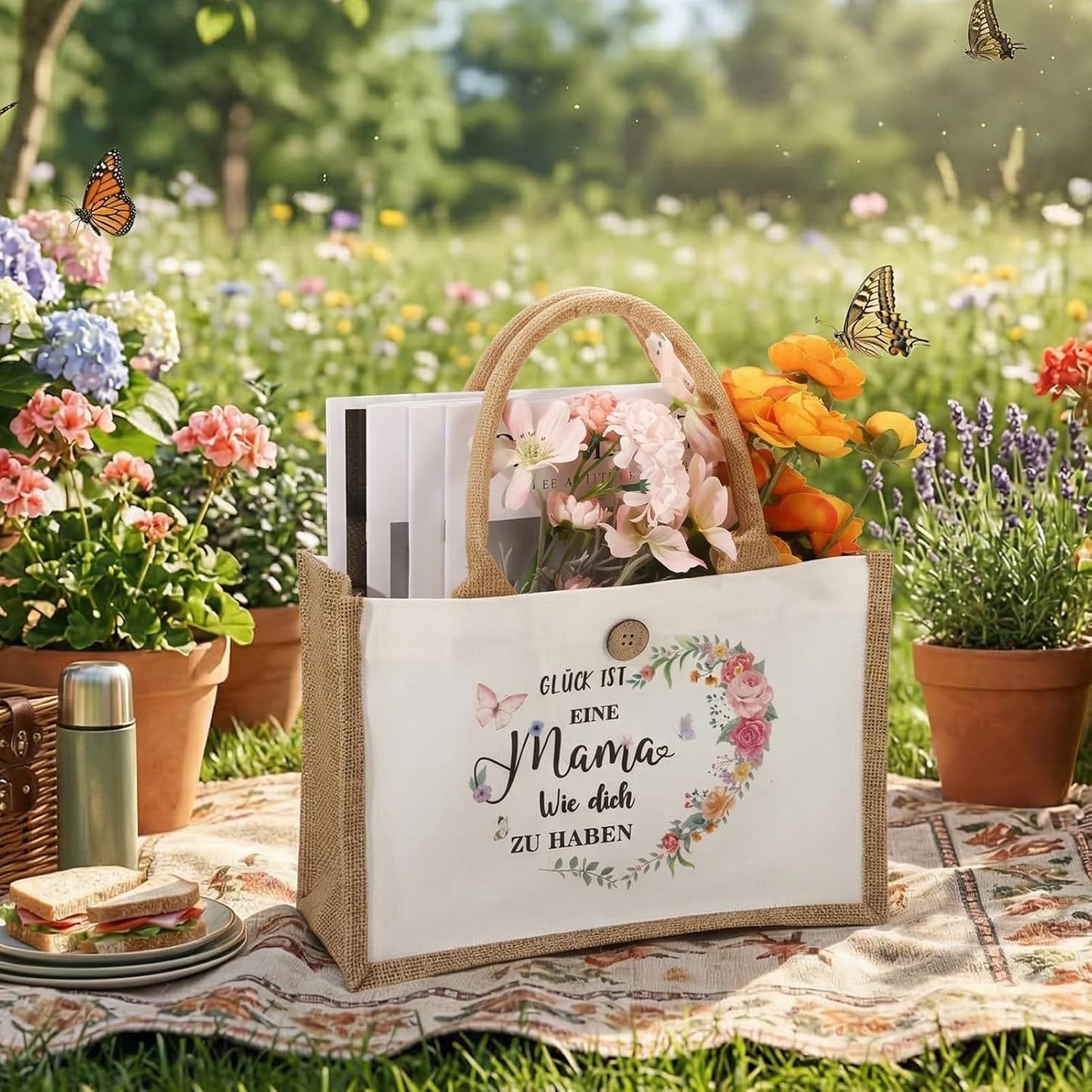 Gifts for Mum Grandma Personalised Jute Bag with Keyring for Women Best Grandma and Mum Mother's Day Gift Birthday Gift for Birthday, Mother's Day – Bild 3