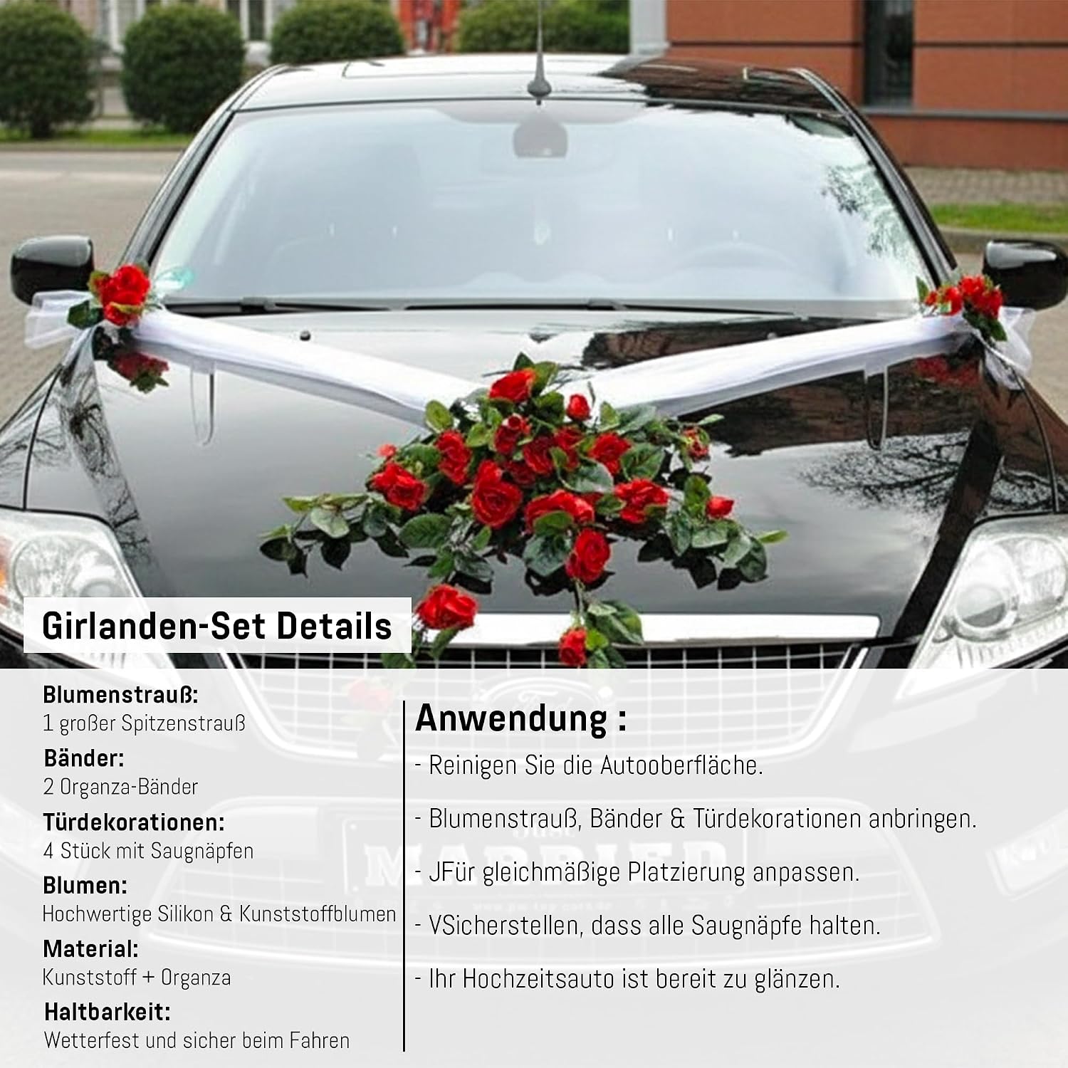 Autoschmuck Lace Rose Bouquet Car Decoration for Newly Weds Wedding Just Married – Bild 6