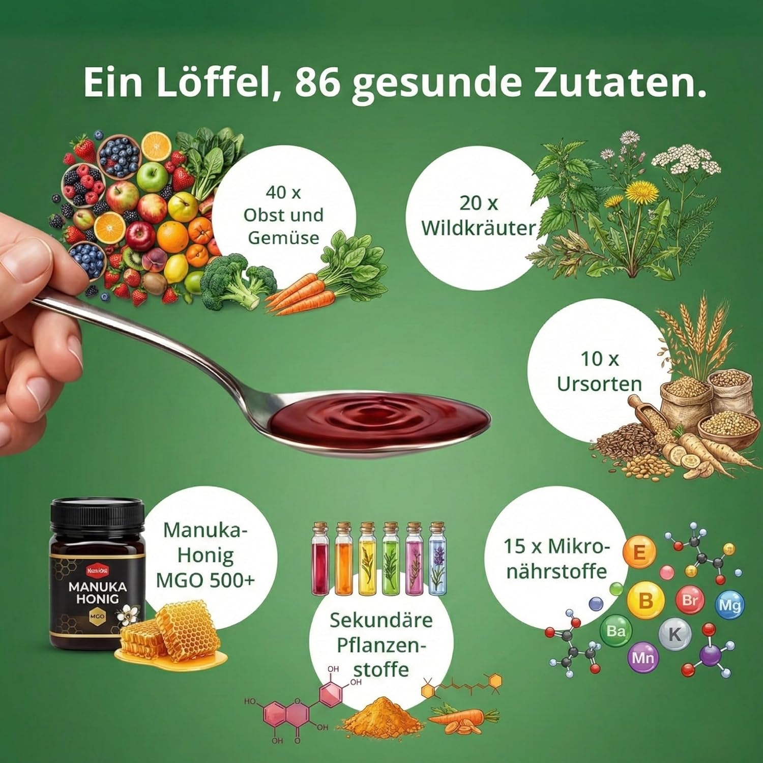 Alsiroyal Lebens-Elixir 520 ml - Micronutrient Elixir with 86 Ingredients from Fruit, Vegetables & Herbs + Manuka Honey MGO 500+ - Vitamin Drink without Preservatives & No Sweeteners - Also for – Bild 3