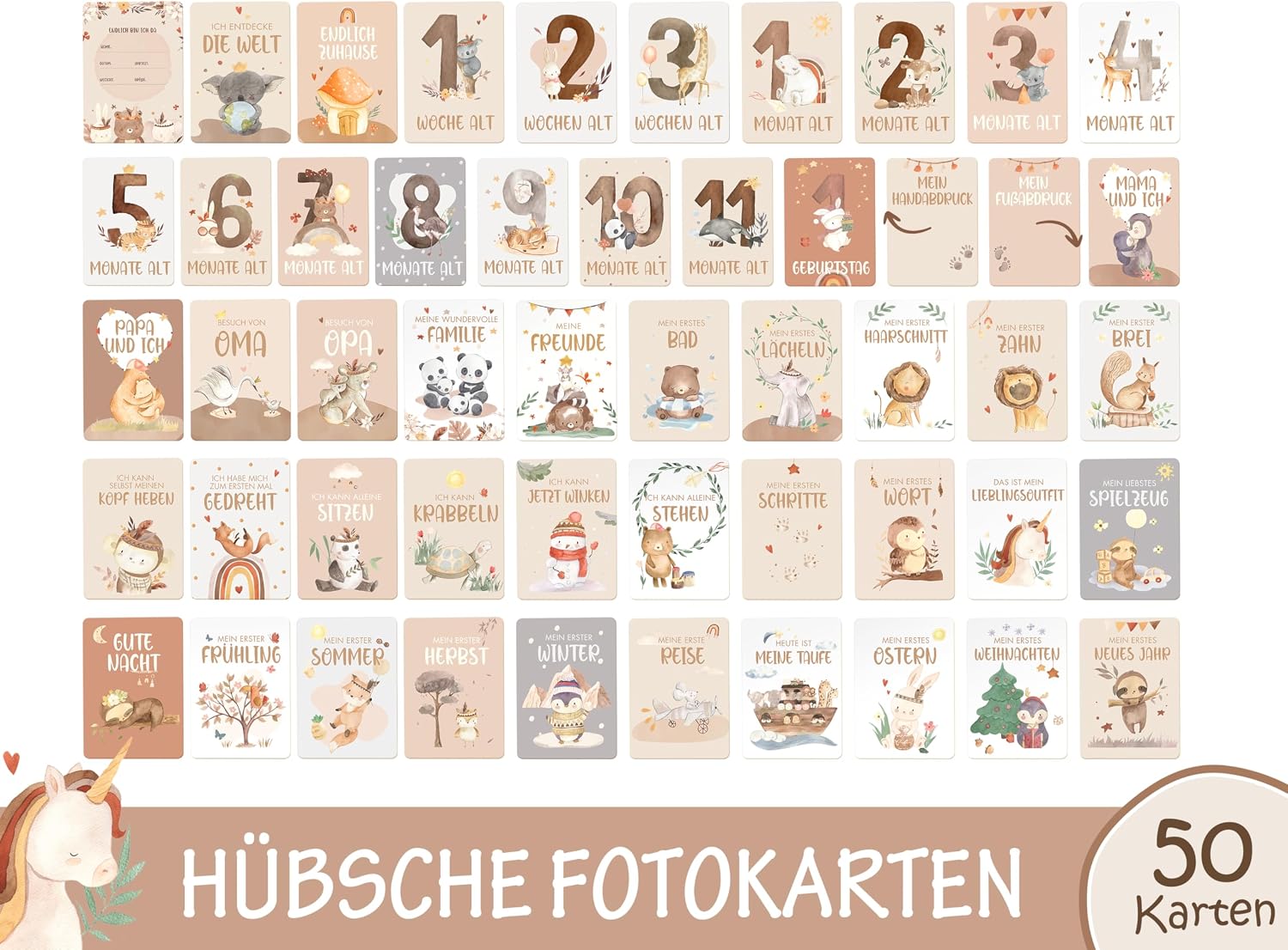 50 Milestone Cards Baby, Boho Style Milestone Card, Gift Box for Boys & Girls, Milestone Card Set as a Gift for Birth & Baby Shower, Gift Idea for Birth, Christening or Baby Shower – Bild 3