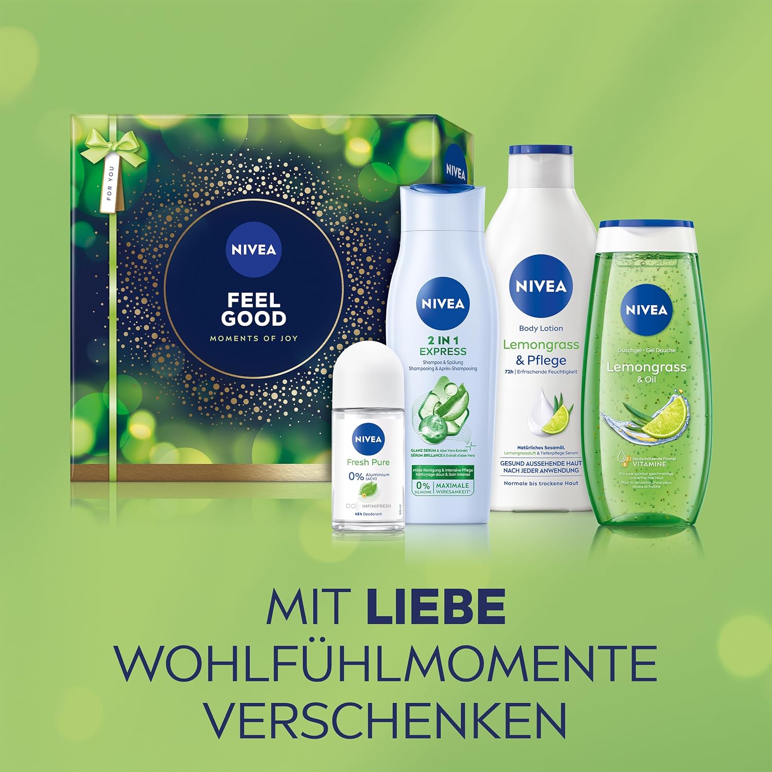 NIVEA Feel Good Gift Set, Gift for Women, Gift Box with Shower Gel (250 ml), Shampoo (250 ml), Body Lotion (400 ml) and Deodorant (50 ml) – Bild 3
