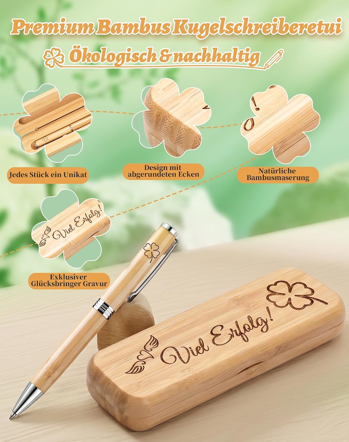 LAOYE Lucky Charm Ballpoint Pen Wooden Box with Engraving, Good Luck Farewell Gift for Colleagues, Unique Lucky Pen, Thank You Gifts, Employee, Work Colleague, Job Change, Office Gifts – Bild 3