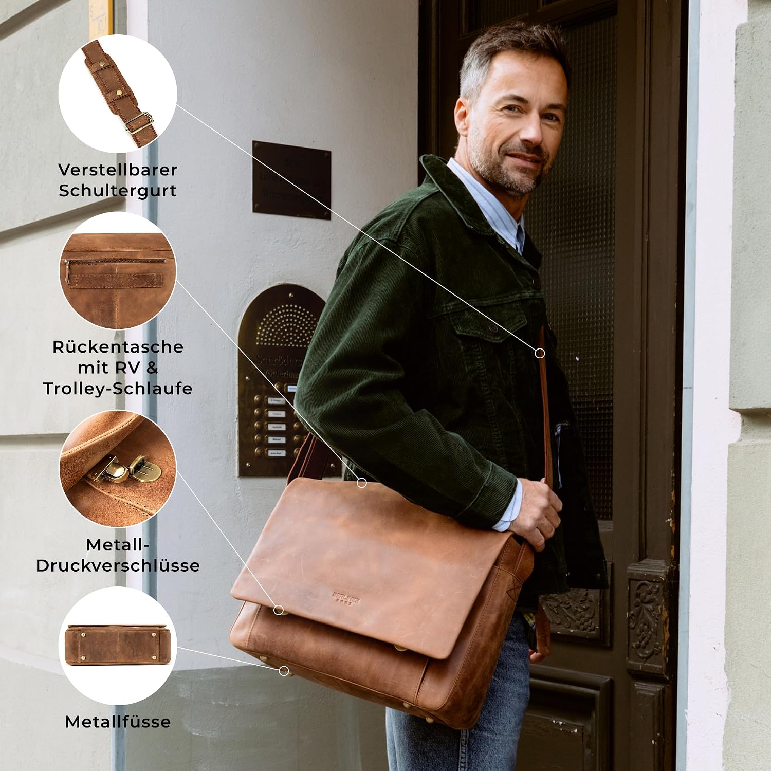 Berliner Bags P-Berg Vintage Leather Messenger Bag Brown – Bild 5