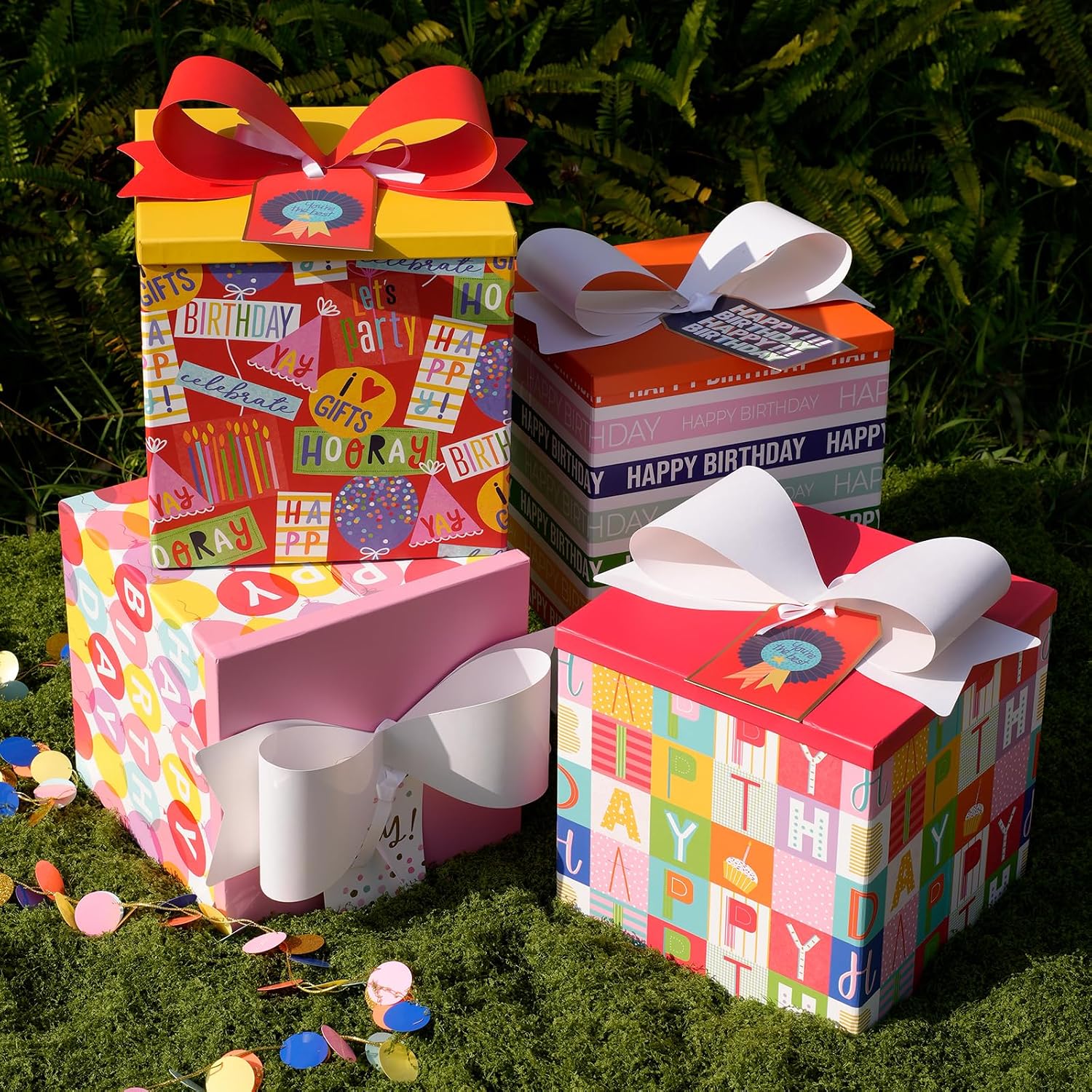 BIOBROWN Medium Gift Boxes with Lids 22 x 22 x 22 cm Colourful Block Design Foldable Ideal for Birthdays, Baby Showers and Other Celebrations – Bild 8