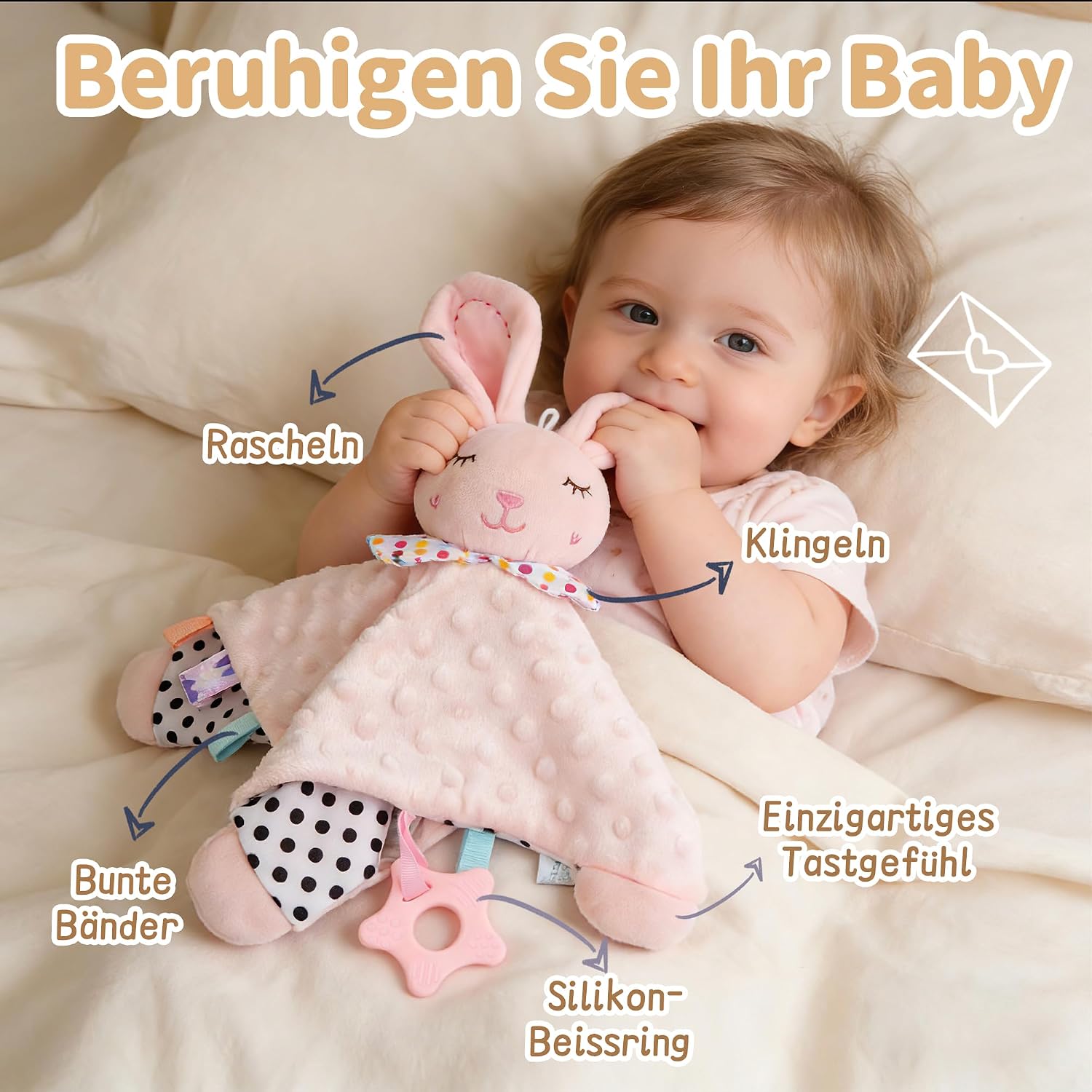 Newborn Gift - Baby Comforter with Rattle, Silicone Brush, Baby Blanket, Socks & Greeting Card - Baby Shower Gift Box for Newborn – Bild 4