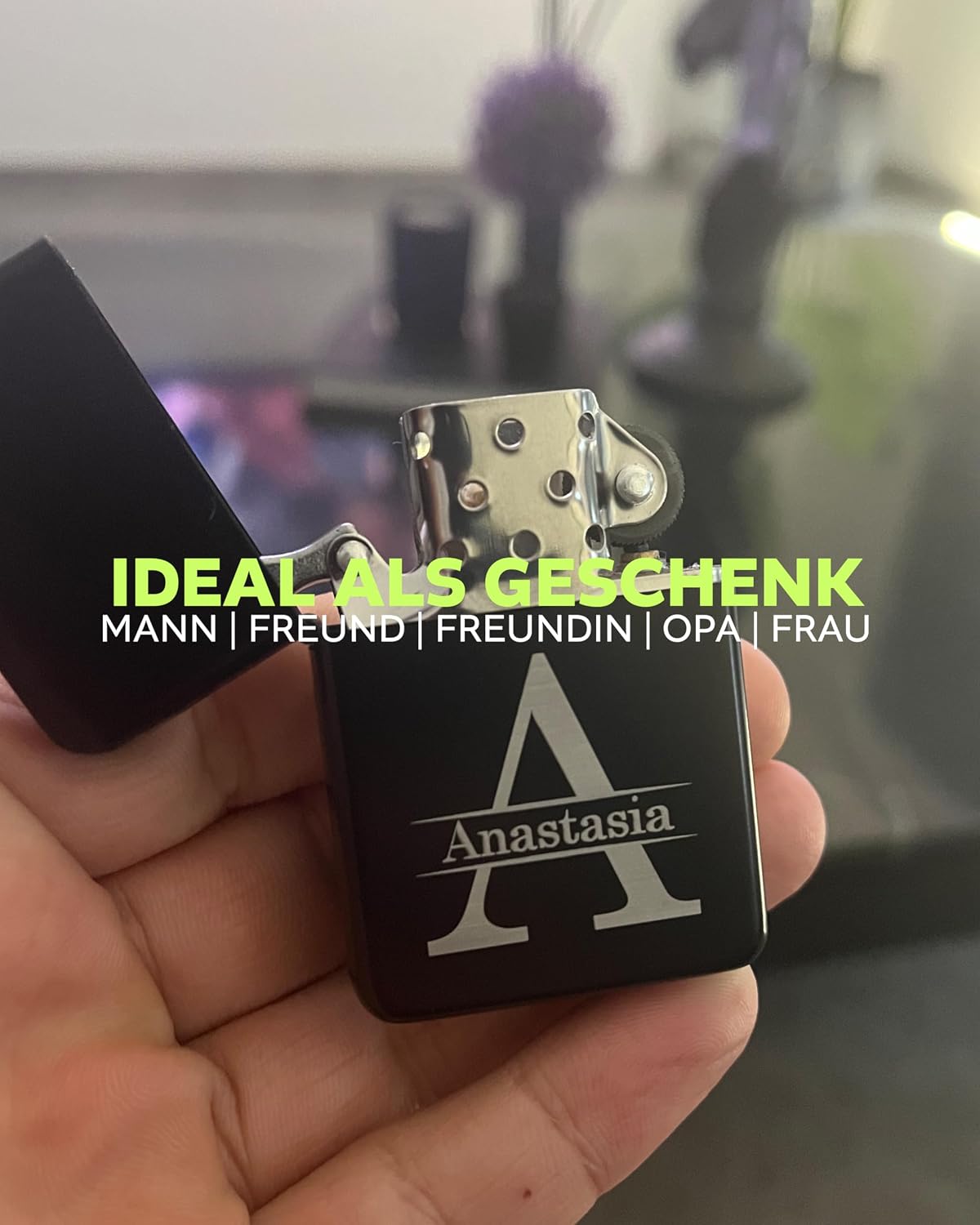 Personalised Gifts Men | Fire Kit | Lighter with Engraving | Name | Petrol Lighter (Letter Large) – Bild 3