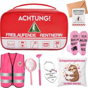 MaciRept Pensioner Gift Woman, Retirement Gift Set Woman with Greeting Card, Handbag, Magnifying Glass, Decorative Cushion Covers, Funny Socks, Farewell Gift, Colleagues, Funny Retirement Gift