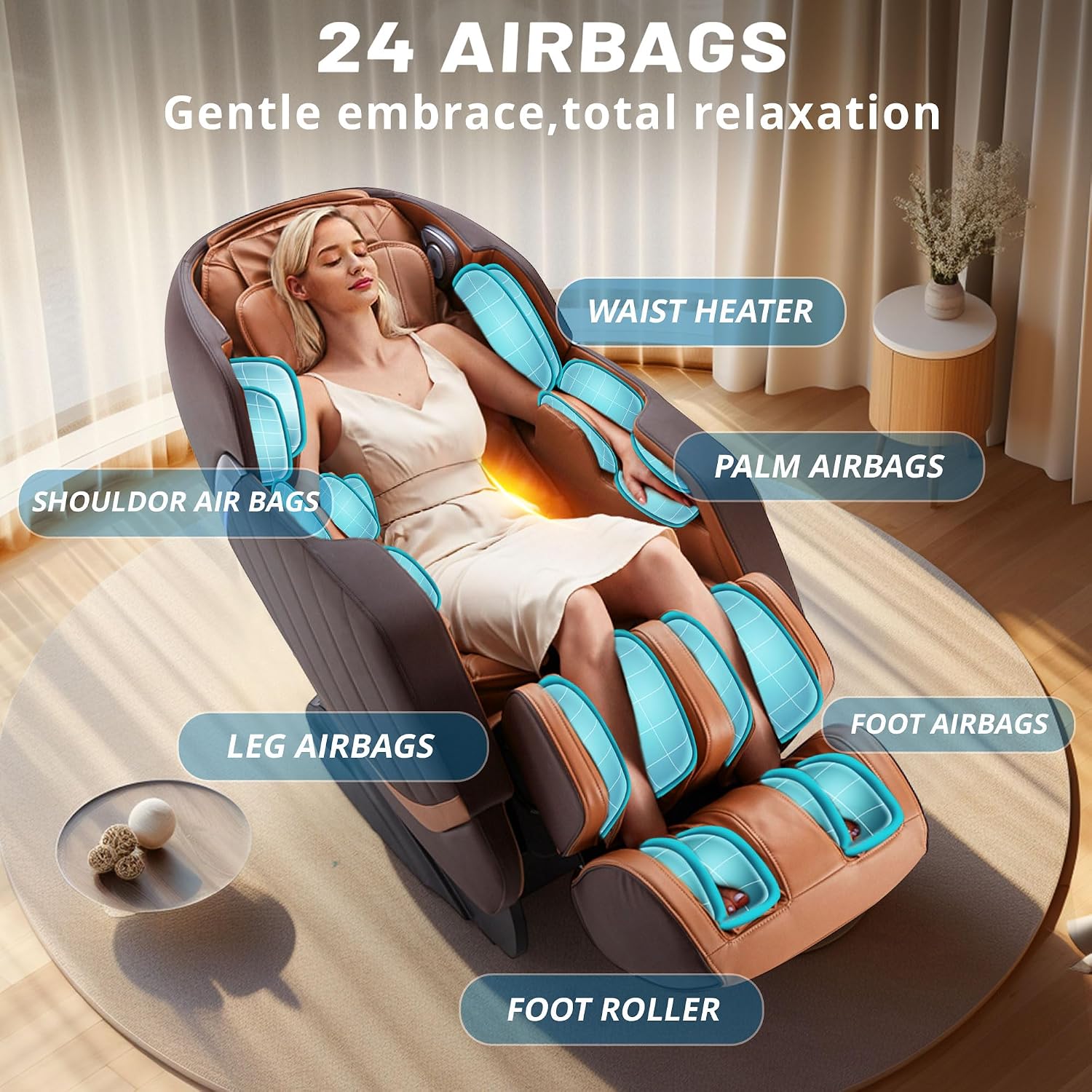 HealthRelife 3D Massage Chair with 24 Air Cushions 135 cm SL Rail Brown – Bild 3