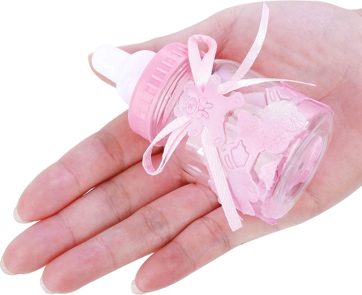 MaoXinTek Sweet Bottle Lovely Baby Candy Bottle Gift Box Baby Candy BoxFavors Decoration for Baby Shower Party Christening Pack of 12 Pink, pink – Bild 6