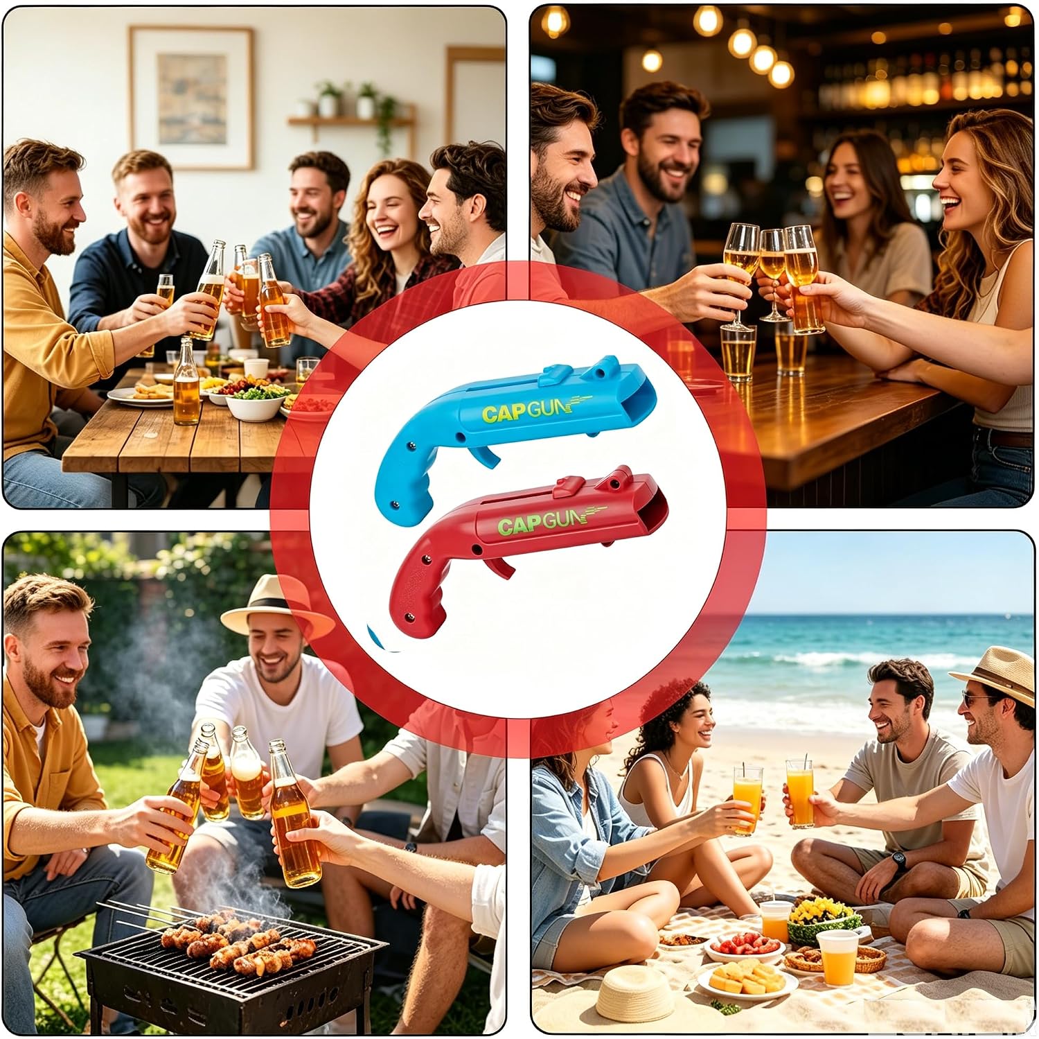 Bottle Opener, 2 Pieces, Gun Shaped Beer Opener, Funny Bottle Opener for Bar, Party and Home, Beer Gift for Men (Red & Blue) – Bild 6