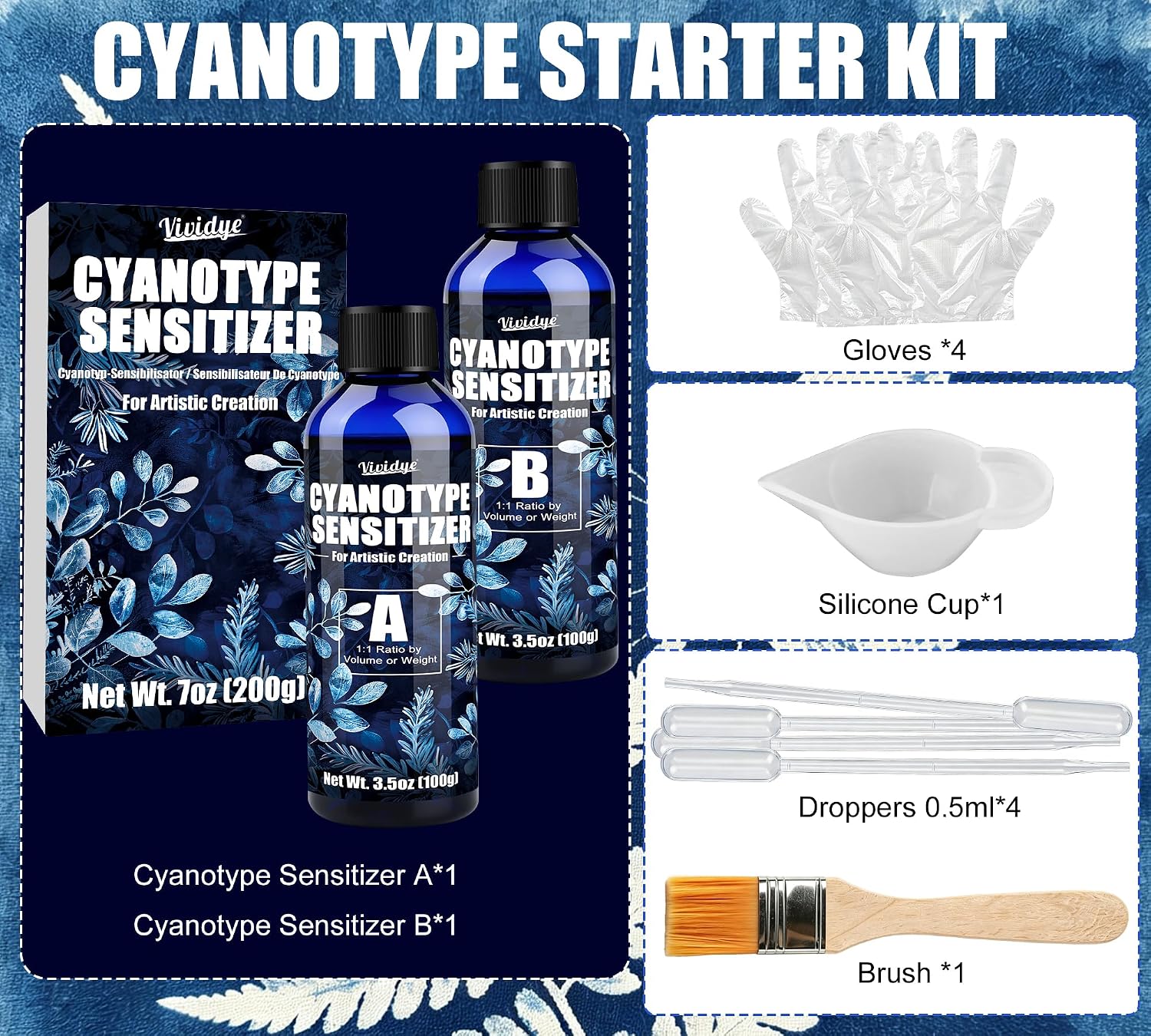 Cyanotype Kit 200g - 1:1 Mixing, No Dilution, with 7 Tools – Bild 6