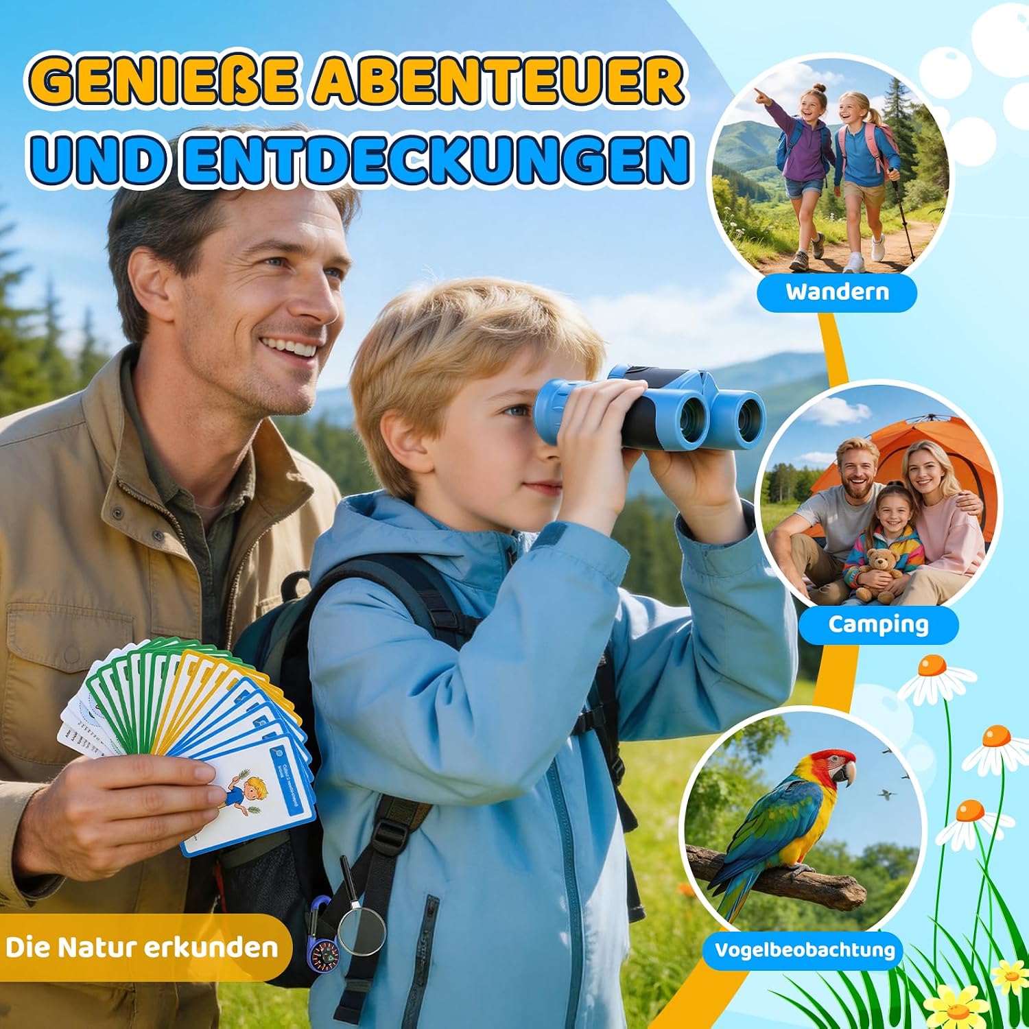 Binoculars for Children 8 x 21 with Magnifying Glass, Compass & Explorer – Bild 3