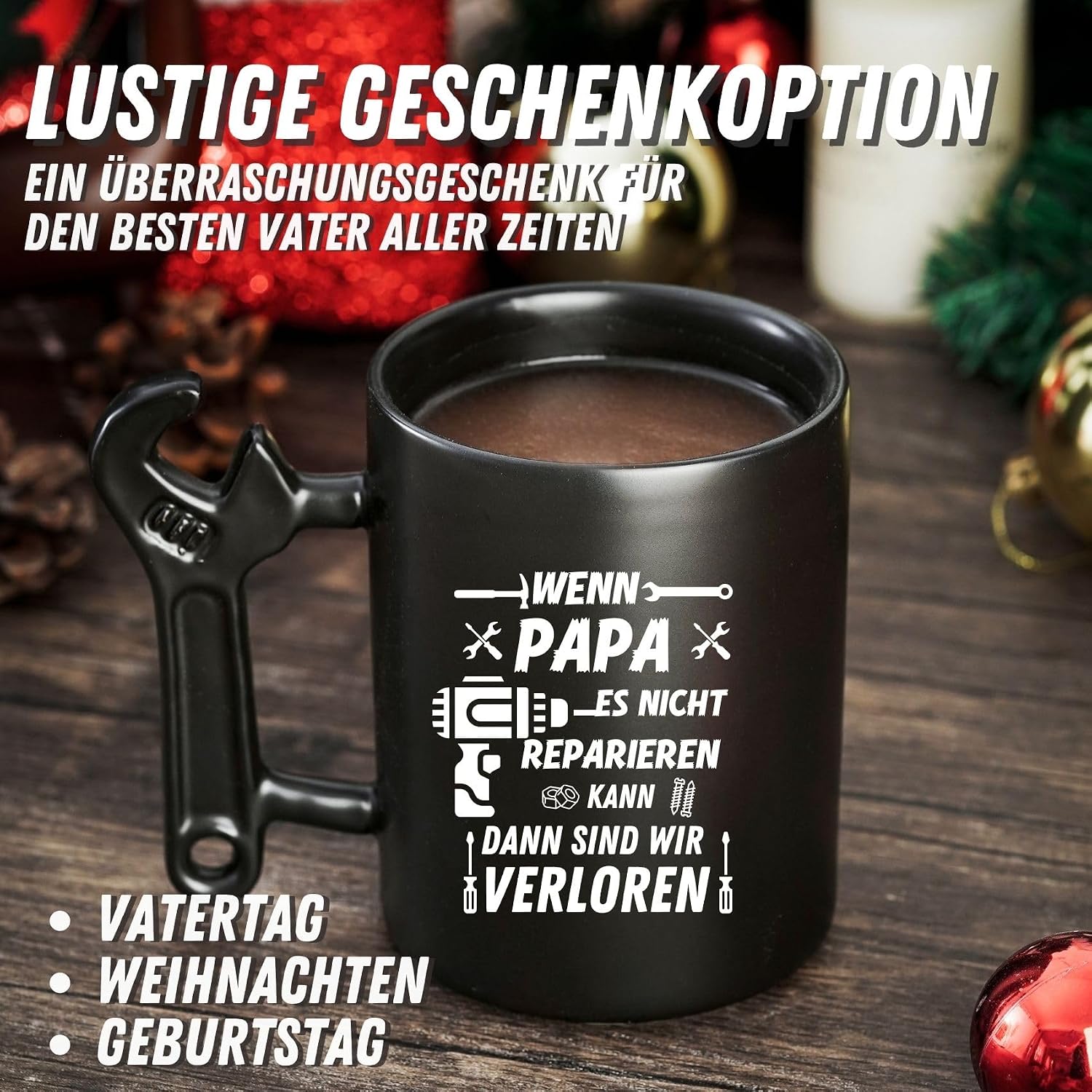 Onebttl Papa Gifts Coffee Mug with Wrench Handle, Father's Day Gifts for Dad from Daughter and Son, Funny Ceramic Mug for Dad on Birthday, Christmas, 400 ml – Bild 3