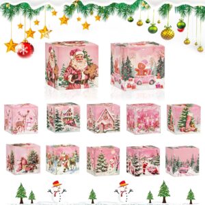 KASESSS Pack of 12 Christmas Gift Boxes, Small Christmas Gift Box with Lid, Pink Candy Box, Snowman Santa Reindeer Party for Sweets and Smaller Gifts