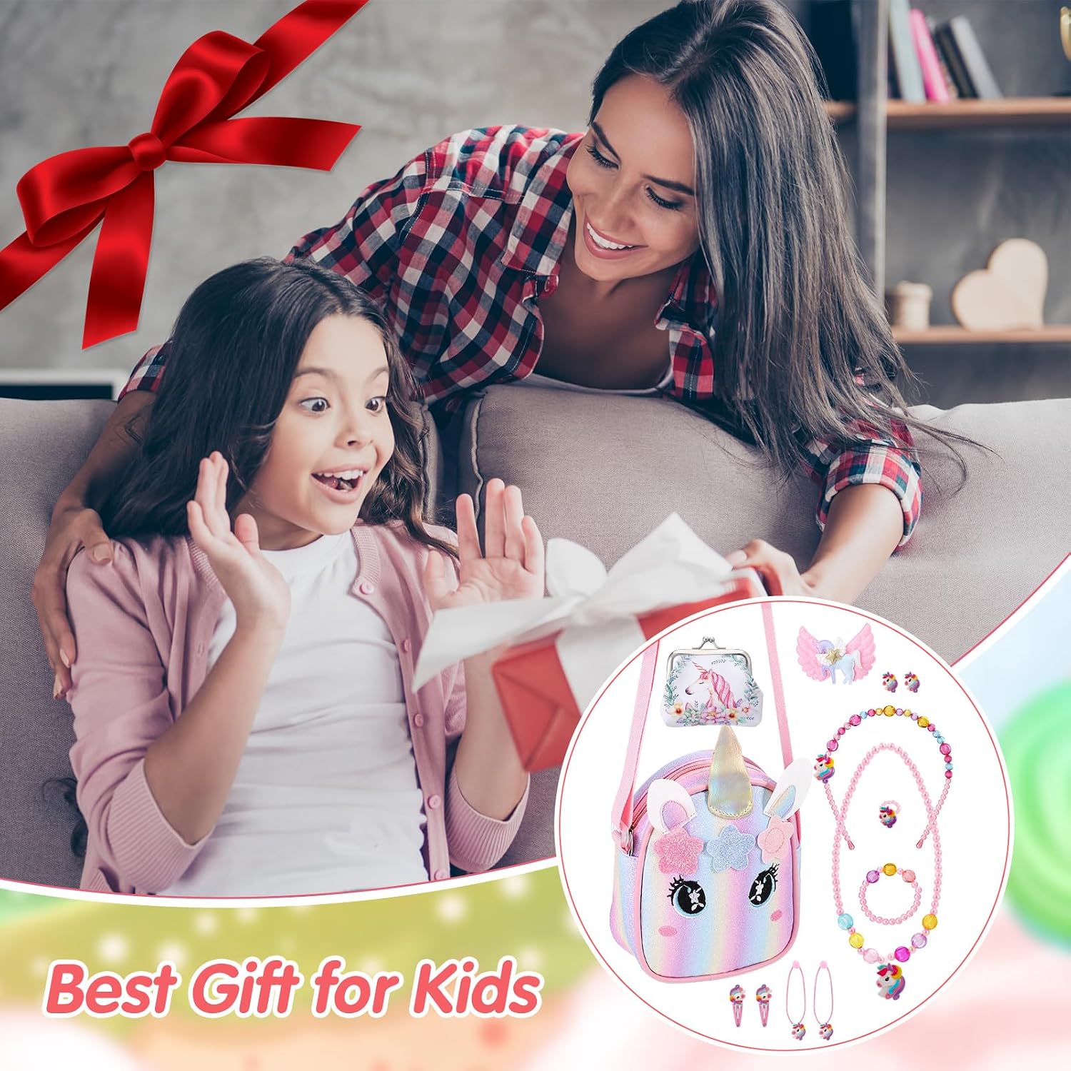 Yamitora Unicorn Handbag and Jewellery Set for Girls - Children's Jewellery Gifts 2-6 Years - Necklace Bracelet Birthday Gift Unicorn Gifts for Girls 2 3 4 5 6 Years – Bild 6