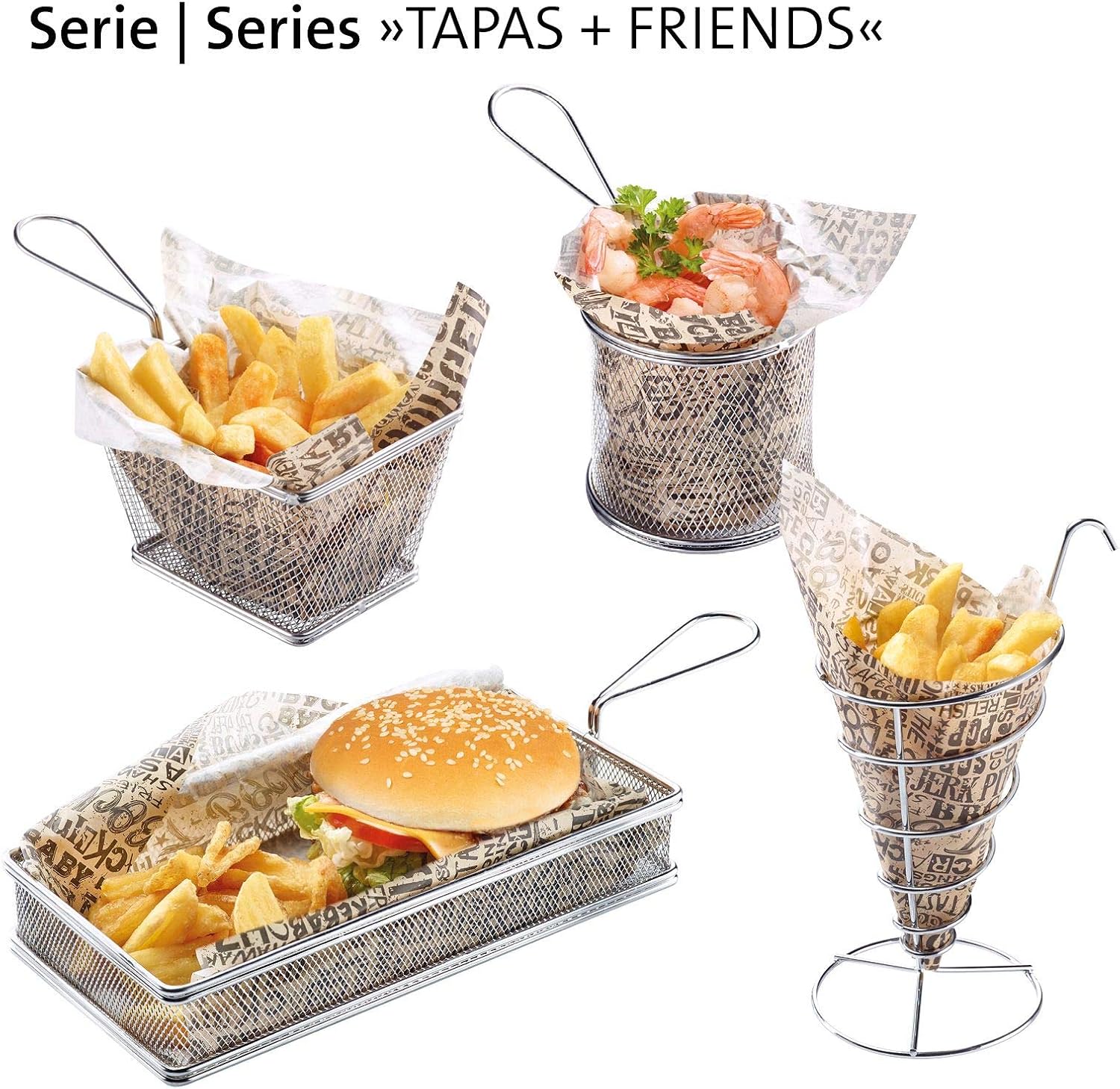 Westmark Serving Basket/Chip Basket, Filling Volume: 12 x 10 x 8 cm, Stainless Steel, Tapas + Friends, Silver, 69102270 – Bild 7