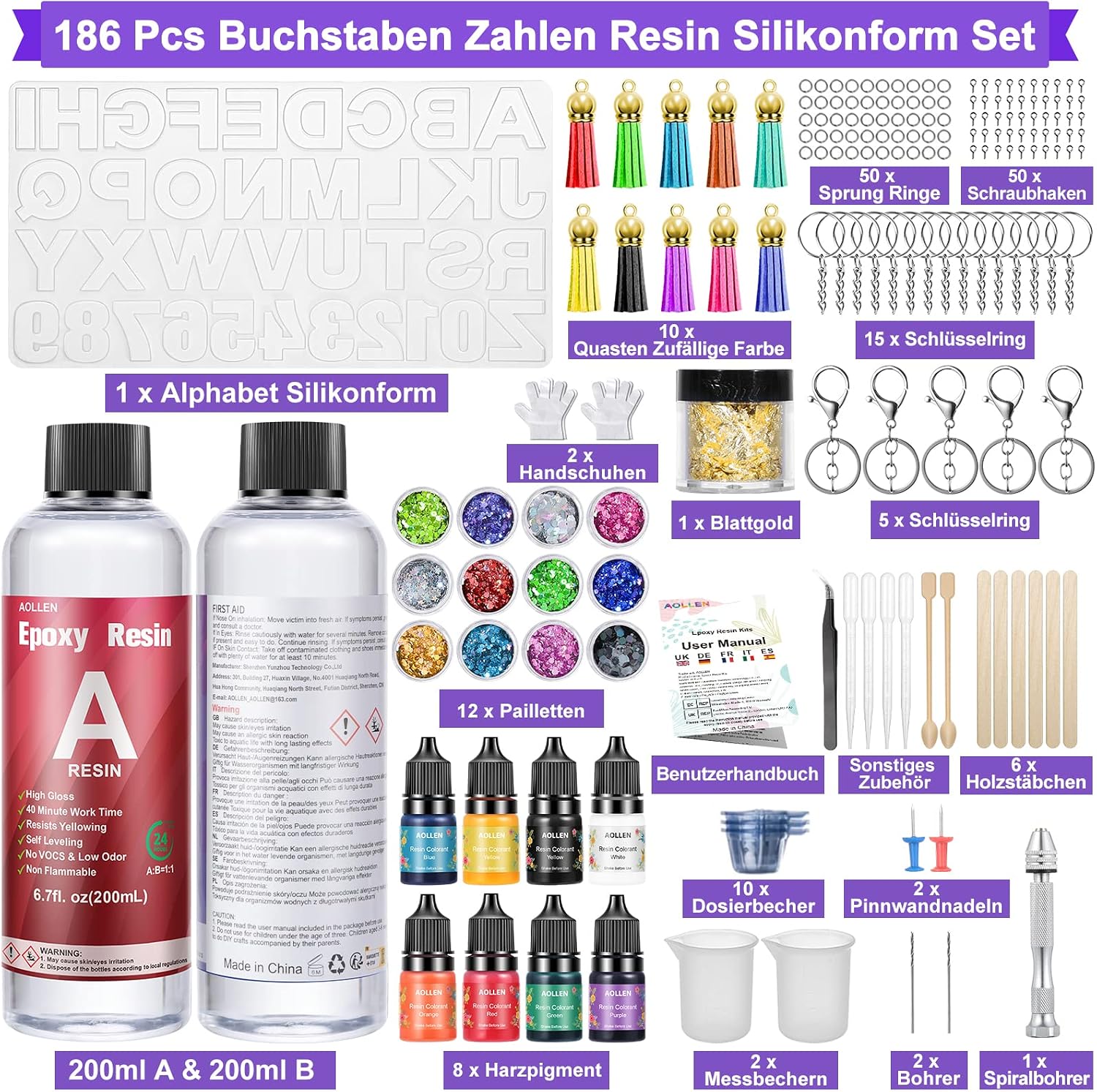 AOLLEN Epoxy Resin Set Beginners with Letter Shapes for Key – Bild 3