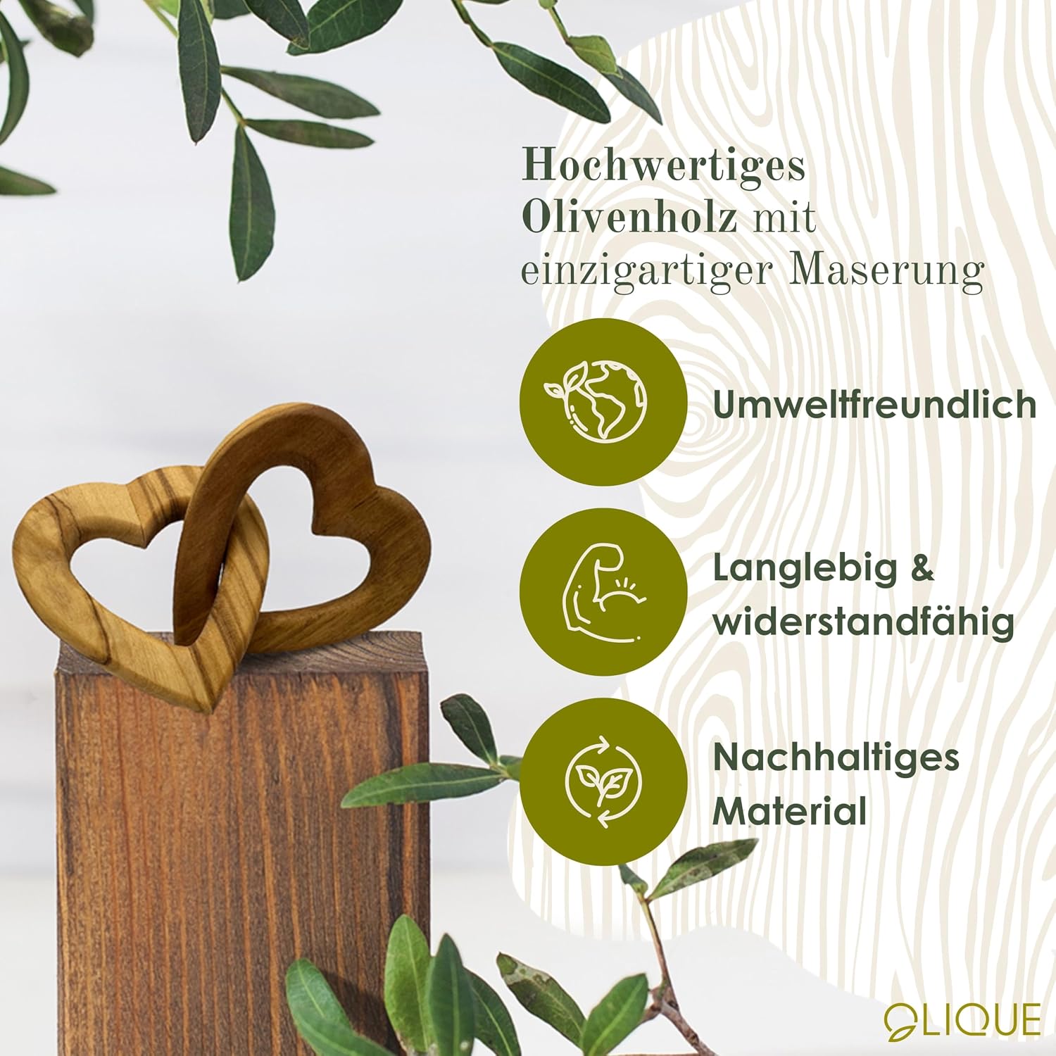 Wooden Hearts, Olive Wood - Connected Wooden Hearts as an Individual Gift for Wedding, Anniversary or Engagement (5 cm) – Bild 4