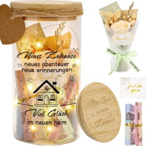 Housewarming Gift for Housewarming, Money Gift, Housewarming Gifts, LED Bottle Light Money Box and Fresh Lovers with Dried Flowers, Pendant and Card, Housewarming Gifts Home