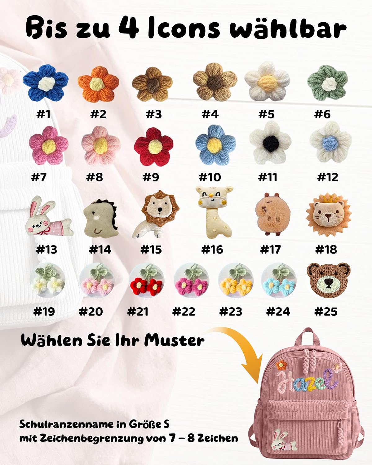 Children's Backpack Nursery Personalised with Name for Girls Boys, pink, Designer – Bild 4