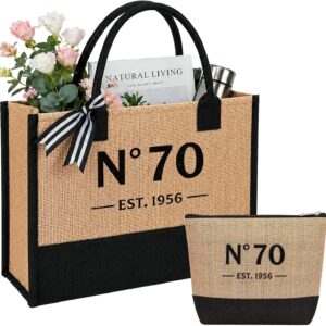 Birthday Gift Woman 40 50 60 70-2-Piece Vintage Jute Bag Set, Shopping Bag and Cosmetic Bag Set, Birthday Gifts for Women, Gift for Mum, Wife