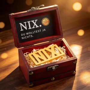 Giftota NIX Gift, Funny Gifts for Anyone Who Wants Nothing, Nichts Birthday Gift, Du WOLLTEST JA NICHTS, Schatzkiste Da Ist Nichts Drin, Gift Ideas for Men, Women, Friends