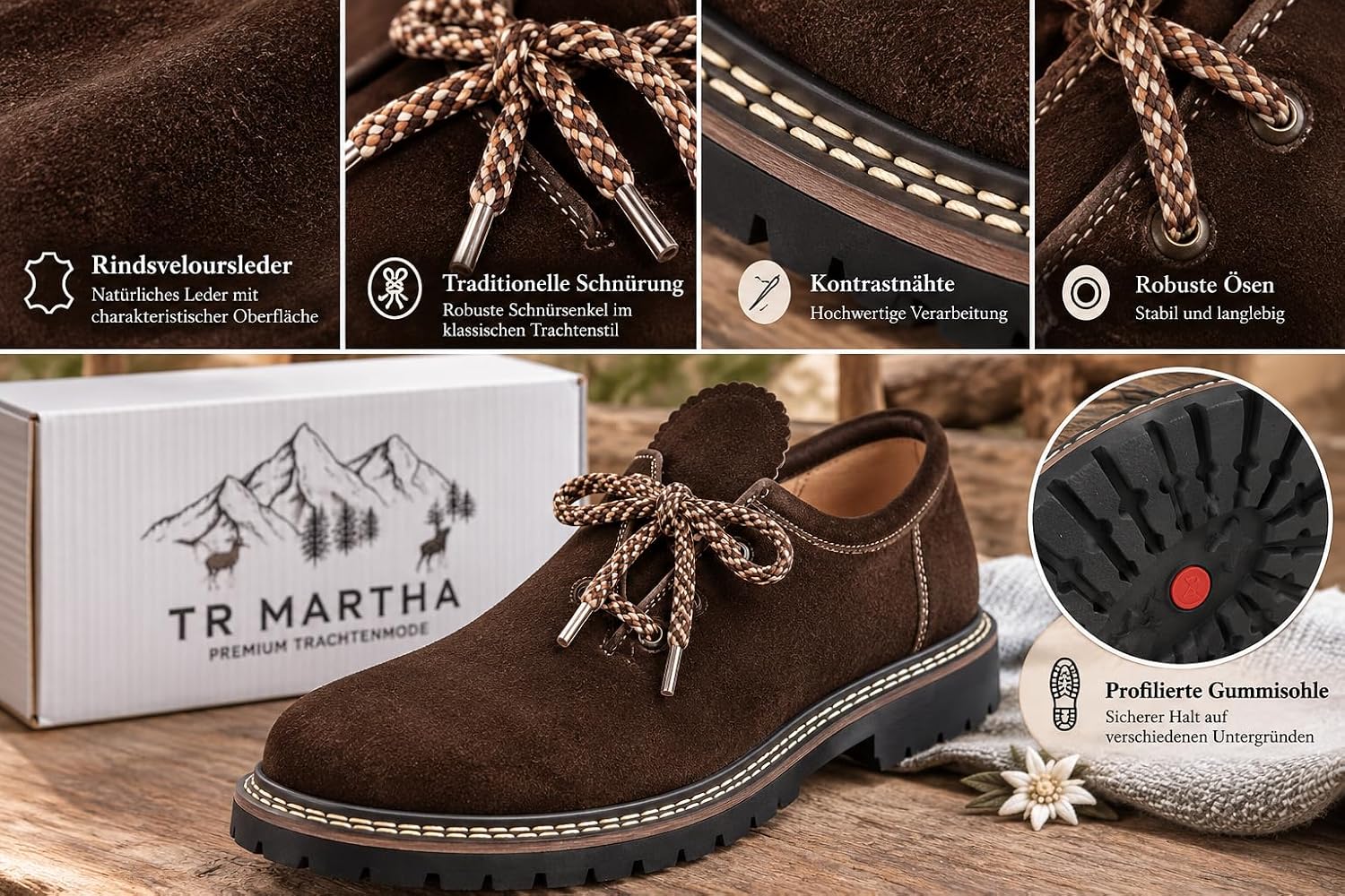 Traditional Bavarian Haferlschuh, Made of Suede, in 3 Different Colours and 7 Different Sizes - Men's Costume Shoes – Bild 5