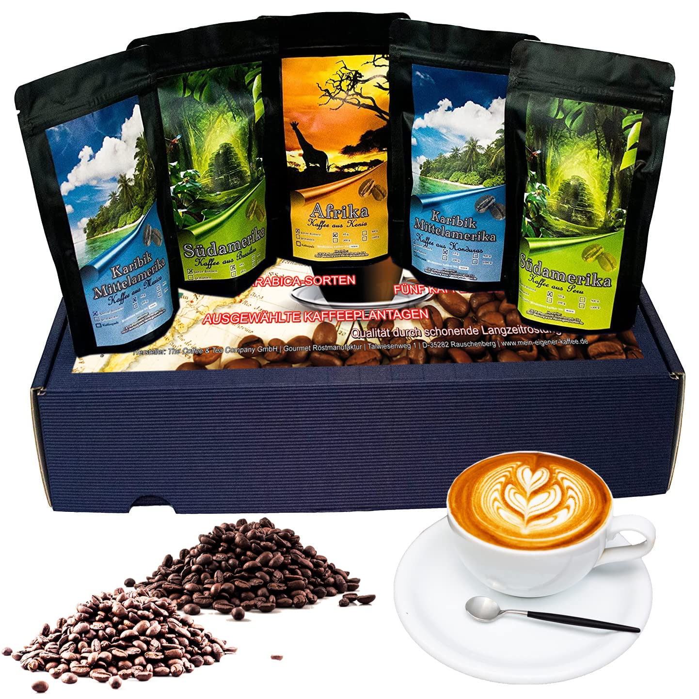 C&T Coffee Gift Set – 5 Different Coffees from Around the World – Whole Beans – Single Origin Coffee Freshly Roasted in Drum Roasting Process – Tasting Package & Gift for Men and Women – Bild 3