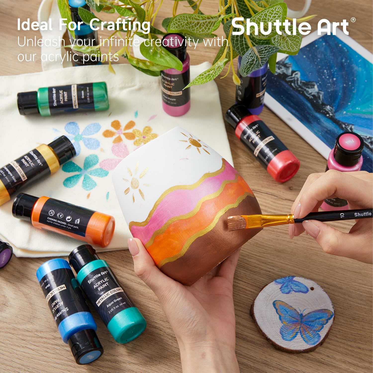 Shuttle Art 20 x 60 ml Metallic Acrylic Paint Set with 10 Brush Set and 1 – Bild 8