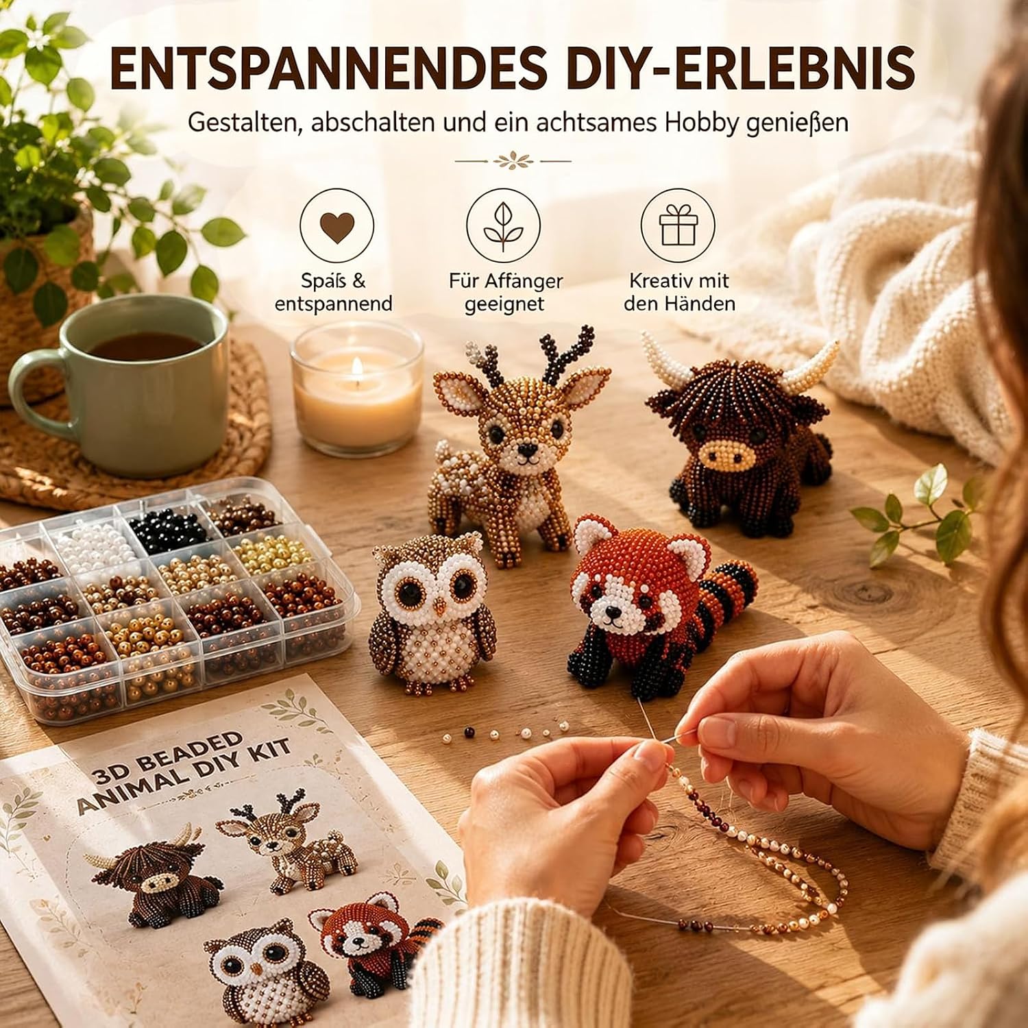 PjuQow Pearl Animals Craft Set, 3D Beads Animals DIY Set Adults – Bild 4