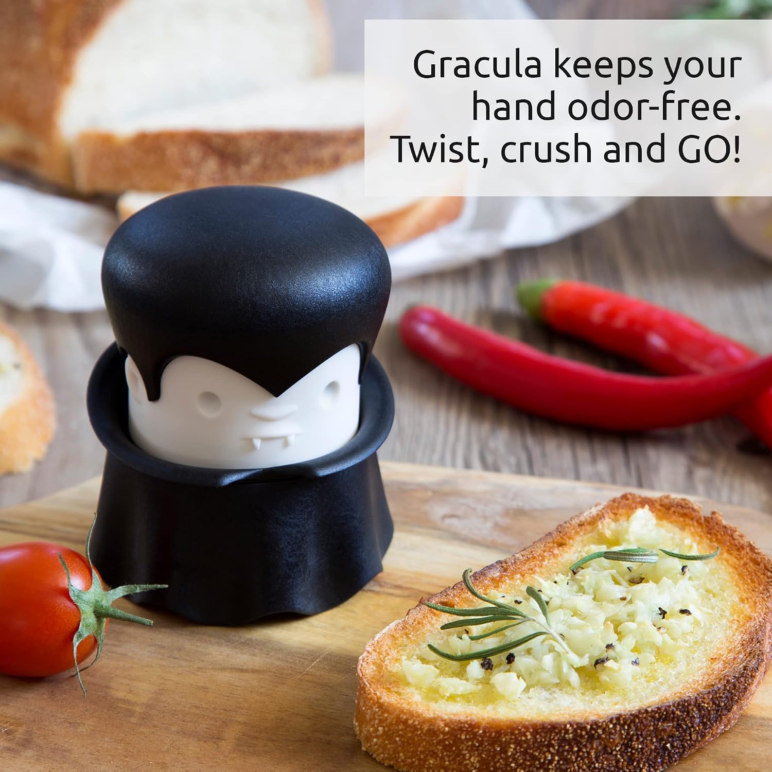 Ototo Gracula Garlic Cutter, Garlic Chopper and Peeler, Dracula Garlic Press, Easy to Use, Twister Without BPA, Easy to Clean and Dishwasher Safe, Halloween Decoration – Bild 3