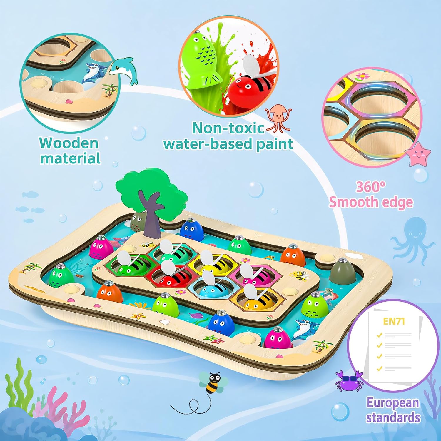 Montessori Toy from 3 Years, 2 in 1 Wooden Magnetic Fishing Game – Bild 5