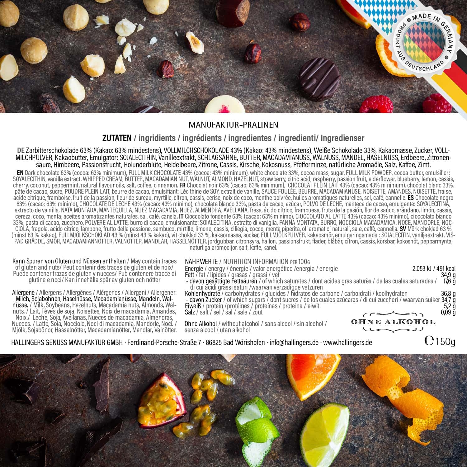 Hallingers Genuss Manufaktur Chocolates Congratulations Gift - Without Alcohol, Handmade from Confectionery Fine Cocoa in High-Quality Gift Box "Herzlichen Glüc...", Gift Idea for Men and Women – Bild 6