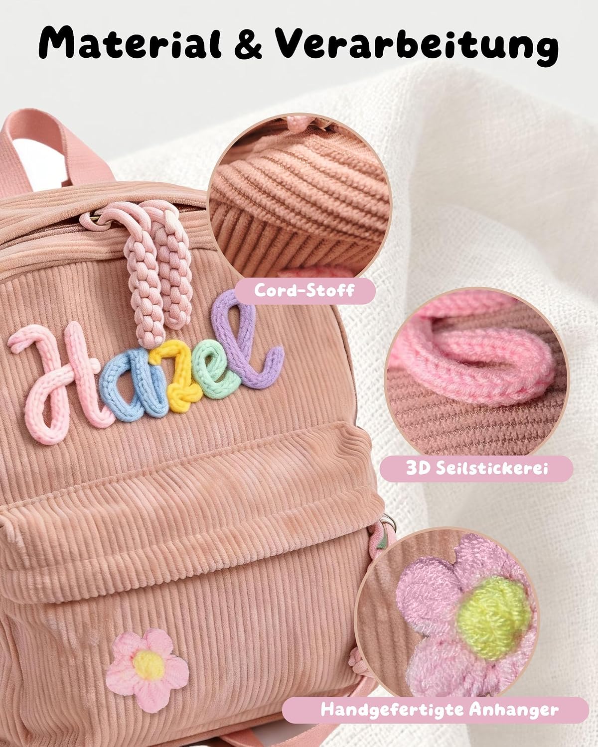 Children's Backpack Nursery Personalised with Name for Girls Boys, pink, Designer – Bild 9