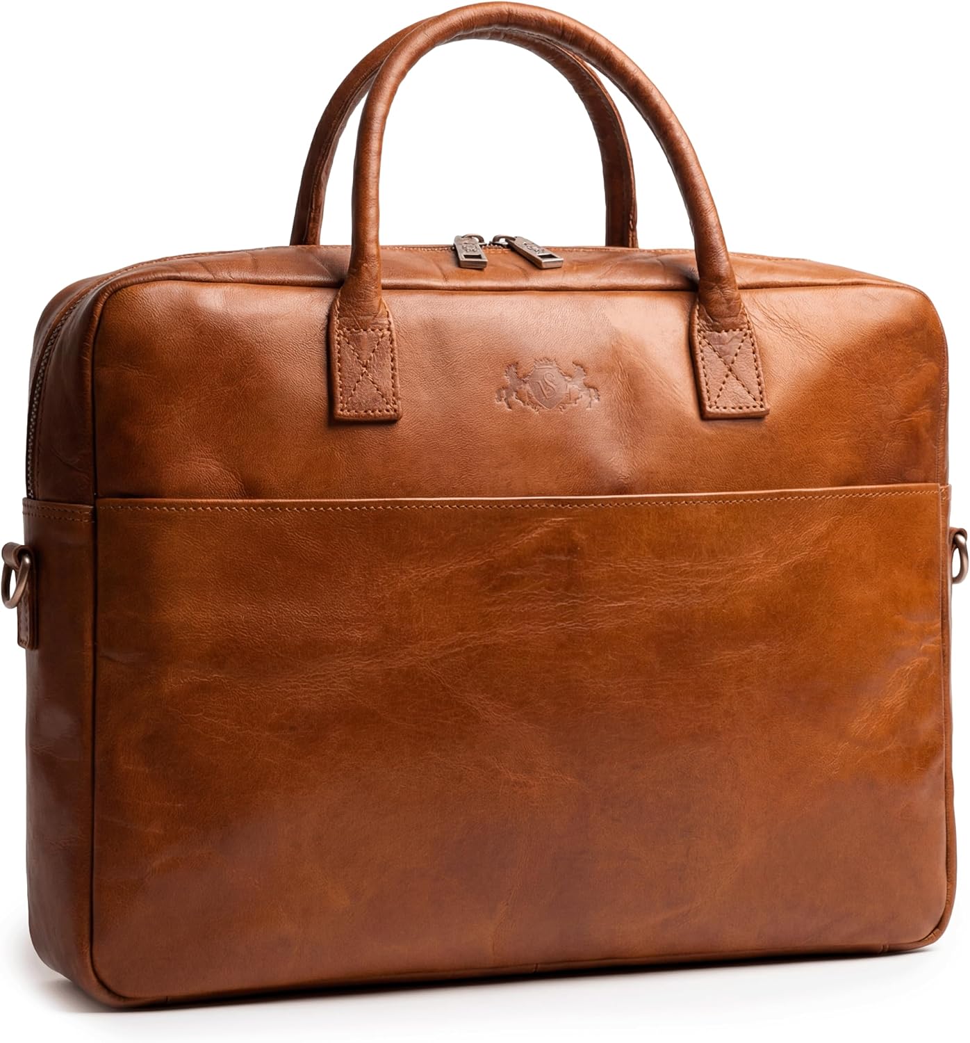 SID & VAIN Large Laptop Bag Genuine Leather – 15 Inch Laptop Business Bag CEDAR Large Briefcase with Shoulder Strap – Work Bag Men and Women Brown Handmade