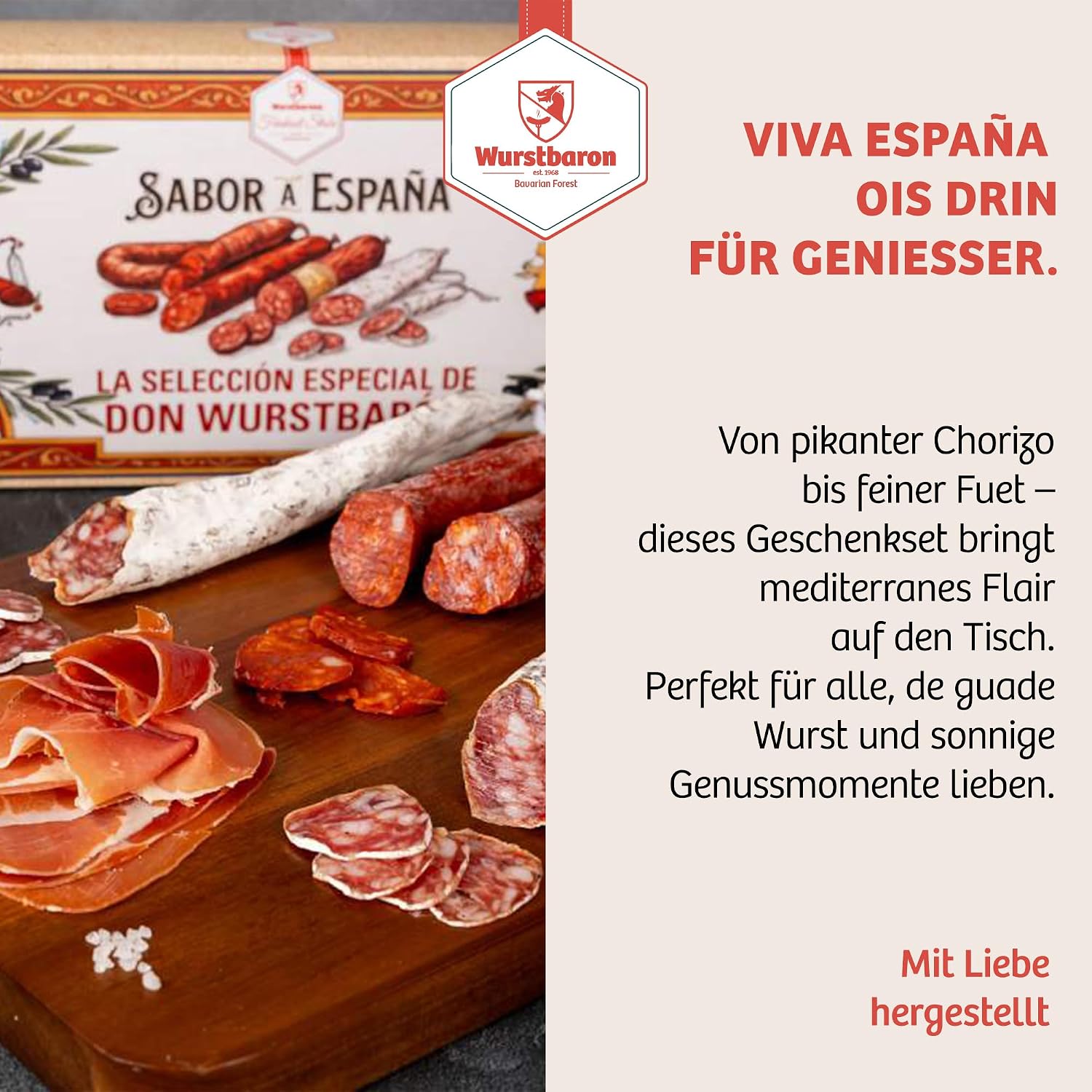 Wurstbaron Spanish Sausage Gift Set España Gourmet | Fuet Original + Fuet Truffle + Chorizo + Serrano | Gourmet Delicatessen from Spain | Gift Box for Meat Lovers – Bild 6