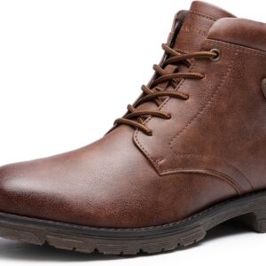 Bruno Marc Men’s Motorcycle Combat Lace-Up Boots with Zip and Comfortable Footbed